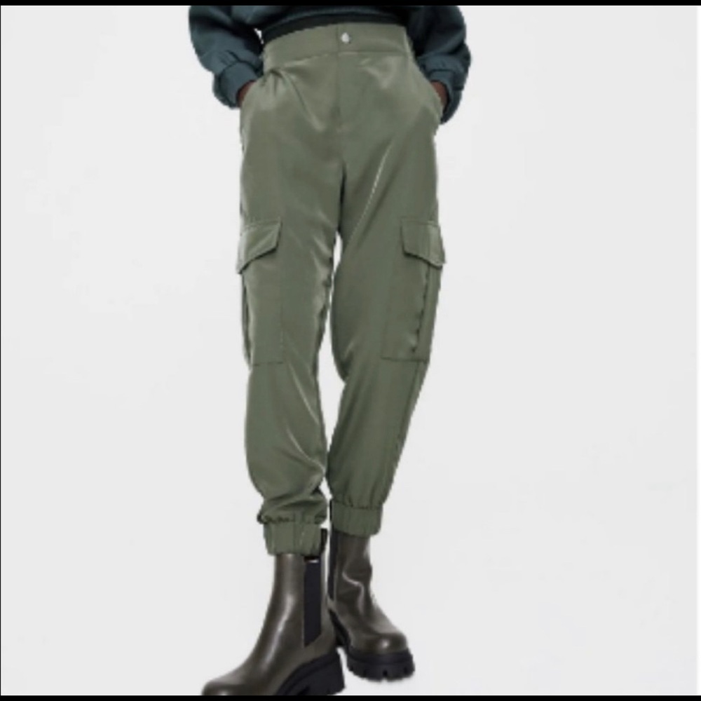 Zara Army Green Silky Joggers